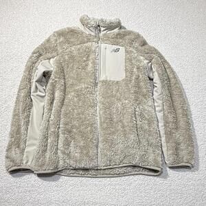 New Balance Teddy Bear Fleece Jacket Small Cream Full Zip Warm Lightweight Size